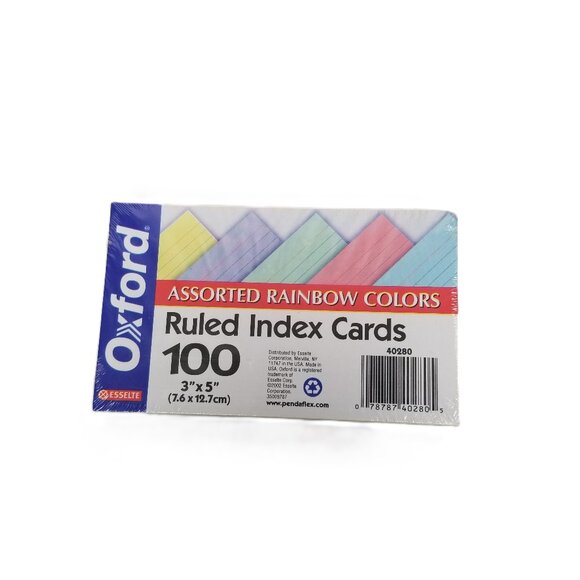 Oxford Ruled Index Cards 3x5 100 Count Rainbow Colors Study Flashcards - Picture 1 of 3